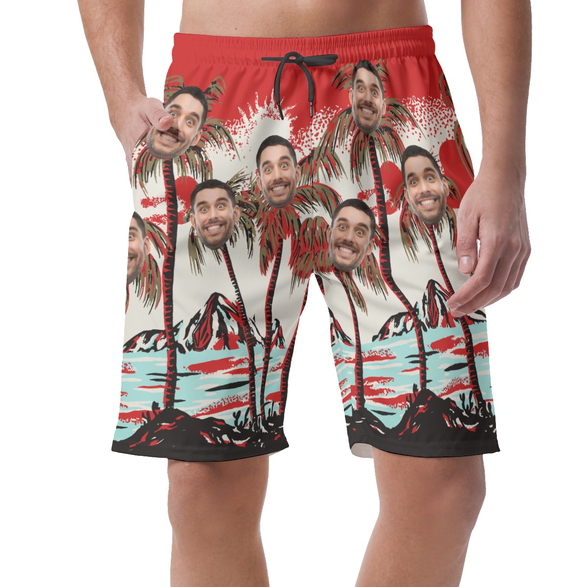 Men's Red Beach Shorts With Face Custom - variant image 1