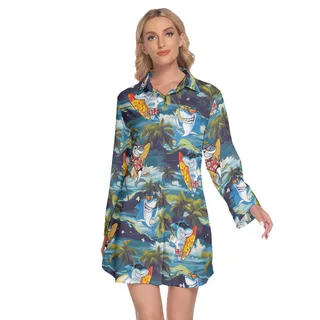 Shark Surfing Tropical Hawaiian Shirt Dress For Women