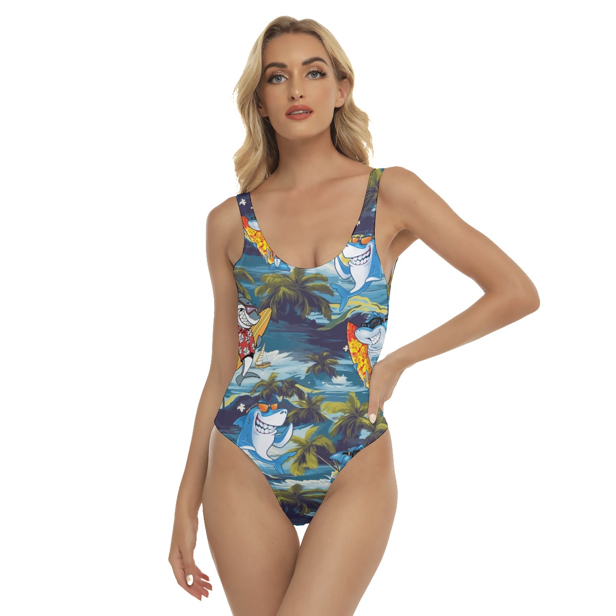 Funny Shark Surfing Tropical Hawaiian Swimsuit For Women - variant image 1