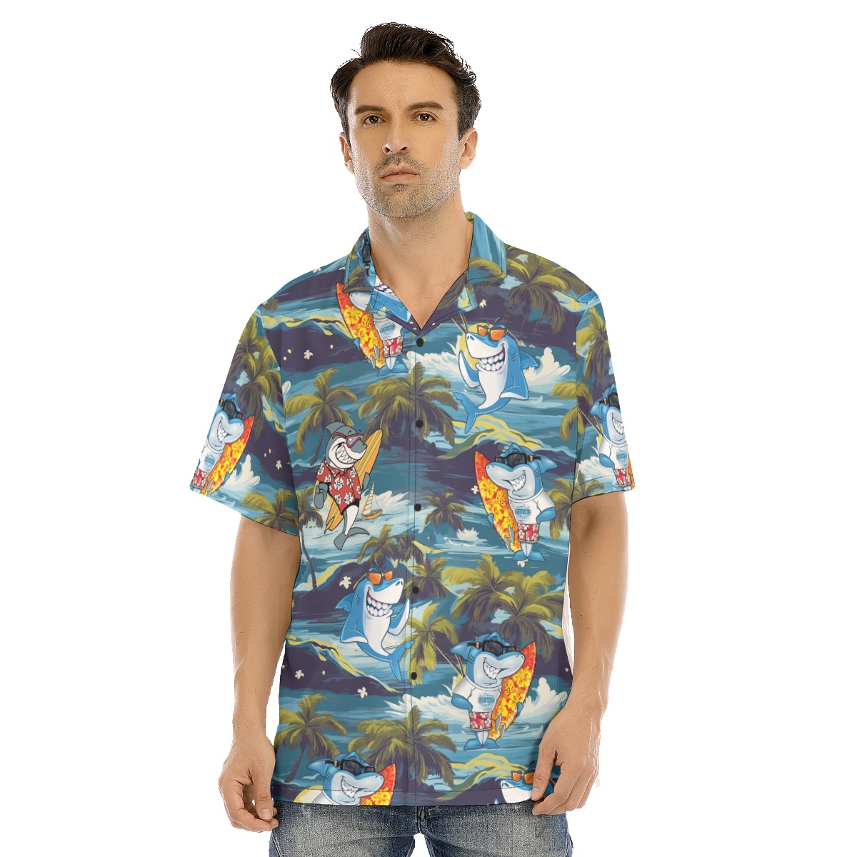 Surfing Shark Tropical Hawaiian Shirt - variant image 1