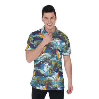 Funny Shark Surfing Tropical Hawaiian Polo Shirt For Men