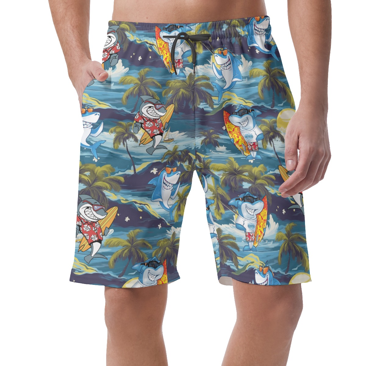 Tropical Surfing Shark Hawaiian Beach Shorts For Men - variant image 1