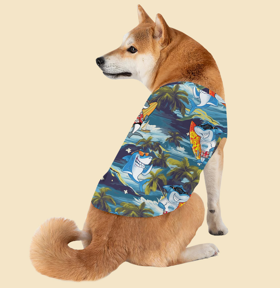 Funny Shark Surfing Hawaiian Tank Top For Dog - variant image 1