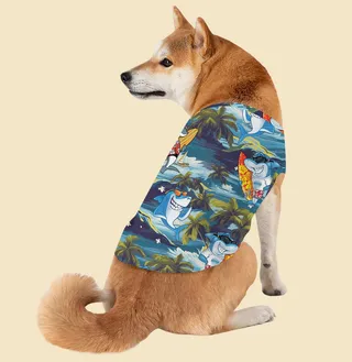 Funny Shark Surfing Hawaiian Tank Top For Dog