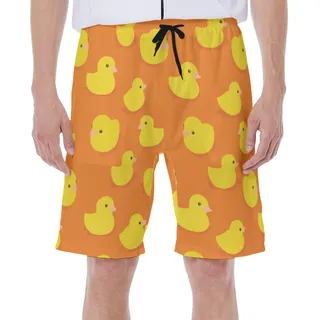 Orange Rubber Duck Hawaiian Swim Trunks For Summer