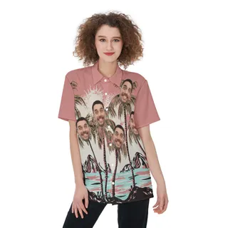 Pink Hawaiian Shirt With Your Face For Women