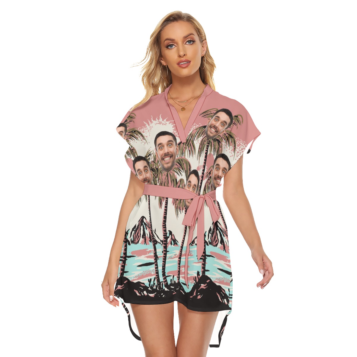 Women's Personalized Faces Summer Dress Hawaiian Print - variant image 1