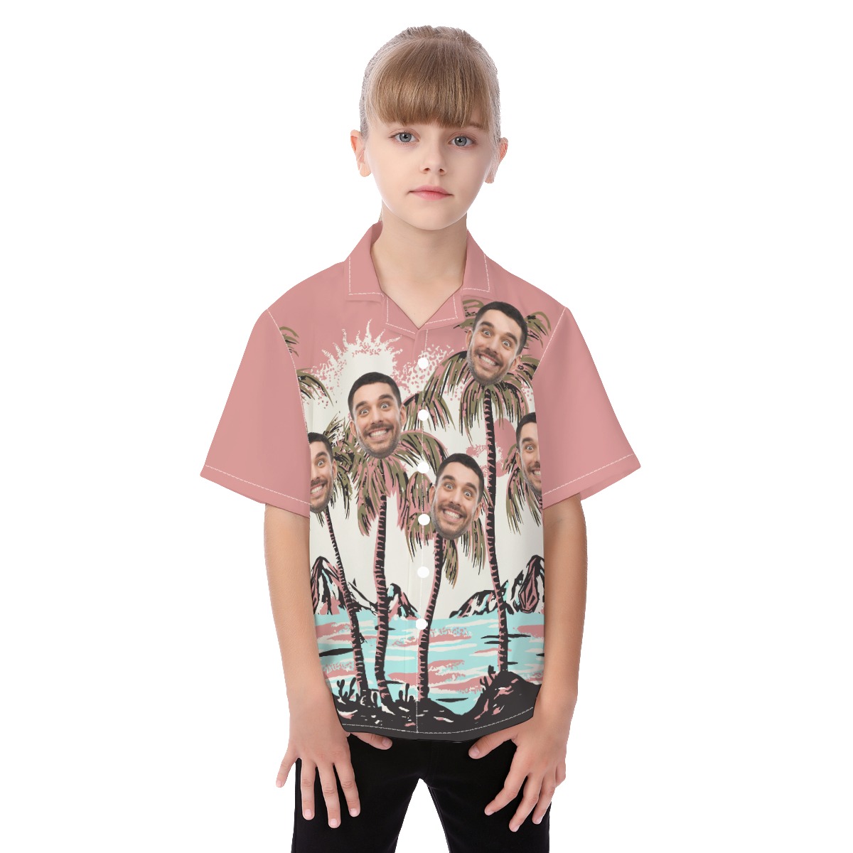 Pink Custom Hawaiian Beach Shirt Face For Kids - variant image 1