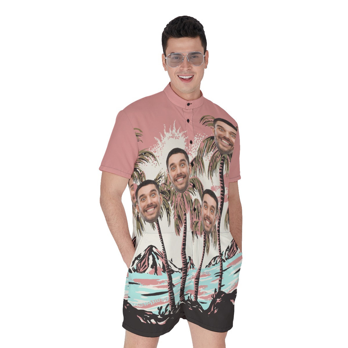 Pink Hawaiian Romper Custom Faces For Men - variant image 1