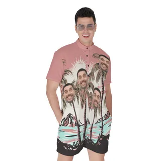 Pink Hawaiian Romper Custom Faces For Men