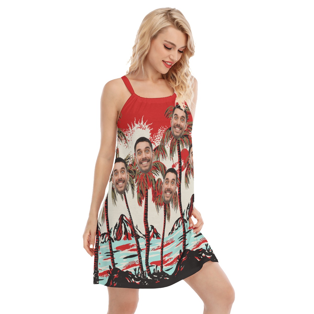 Red Tropical Hawaiian Dress With Custom Face