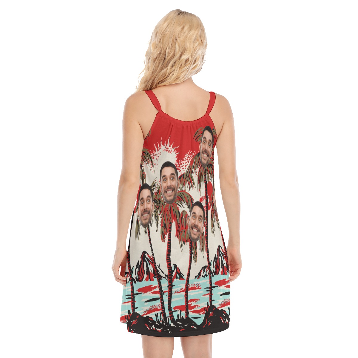 Red Tropical Hawaiian Dress With Custom Face