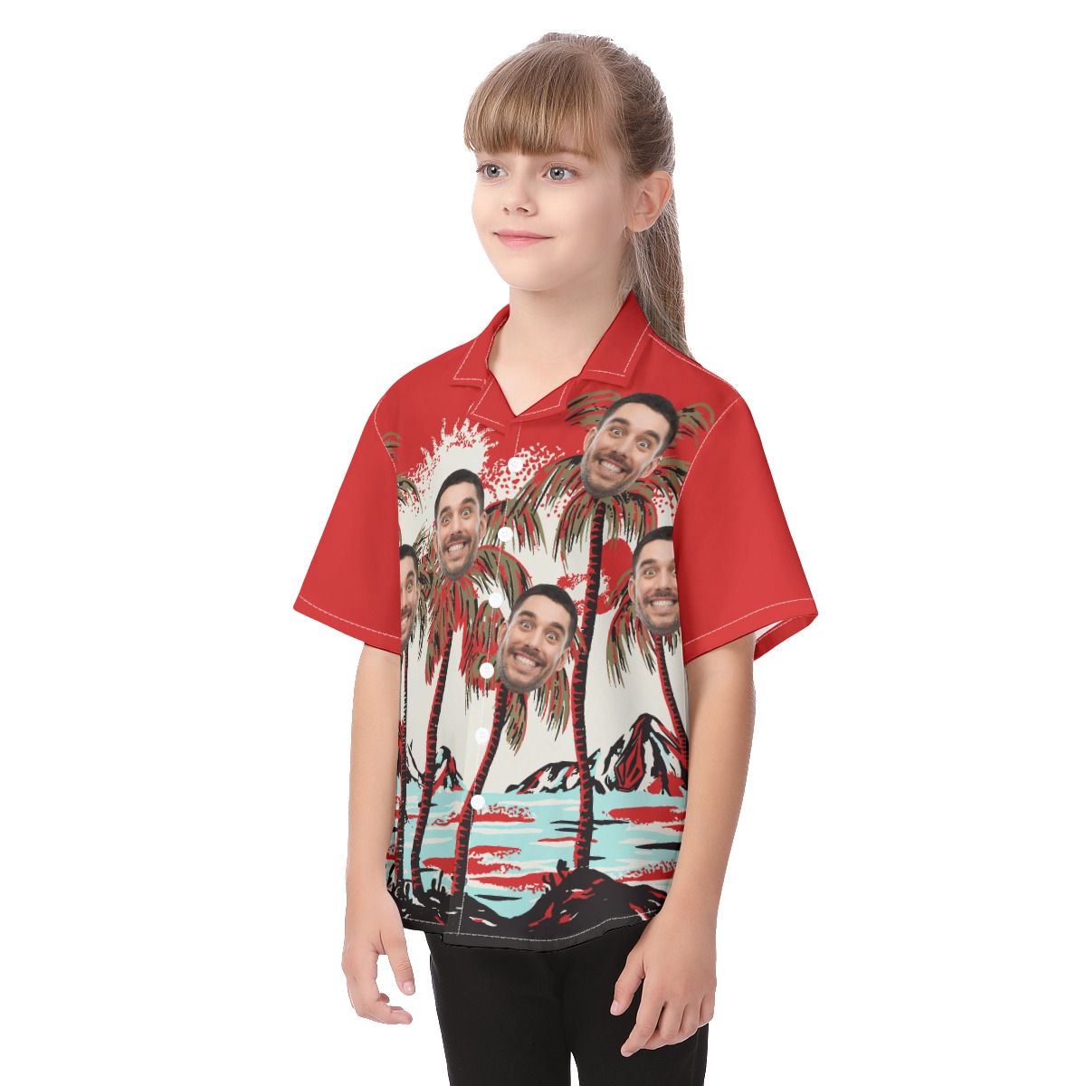 Kid's Red Tropical Custom Hawaiian Shirt With Face