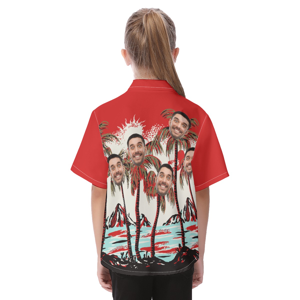 Kid's Red Tropical Custom Hawaiian Shirt With Face