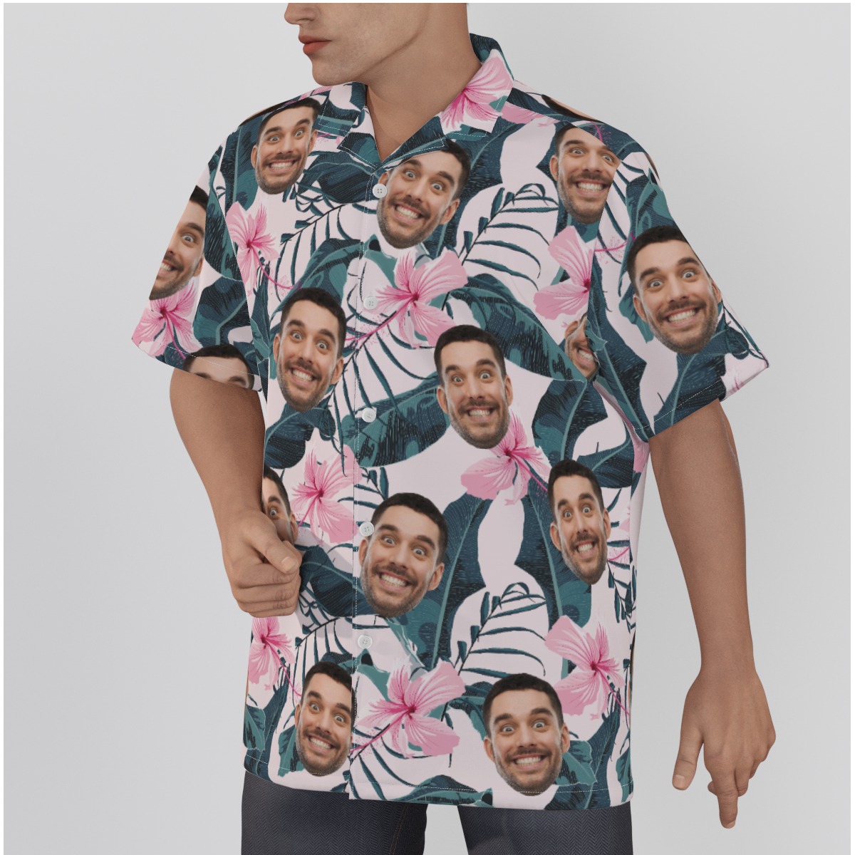 Floral Pink Custom Hawaiian Shirts With Face