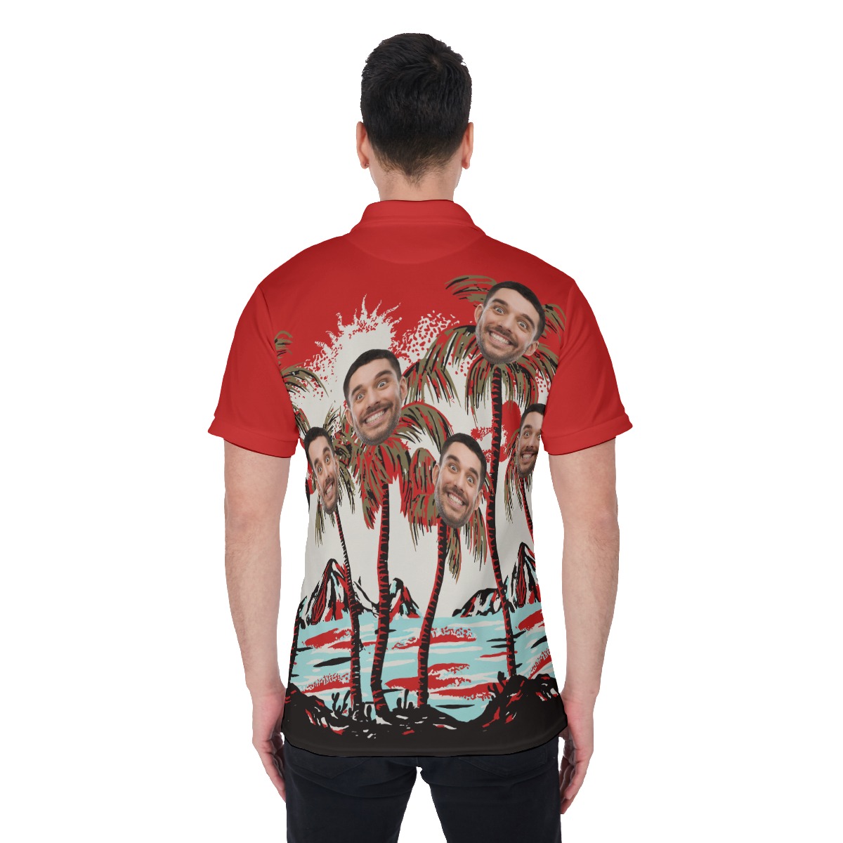 Red Tropical Custom Multiple Faces Hawaiian Polo Shirt