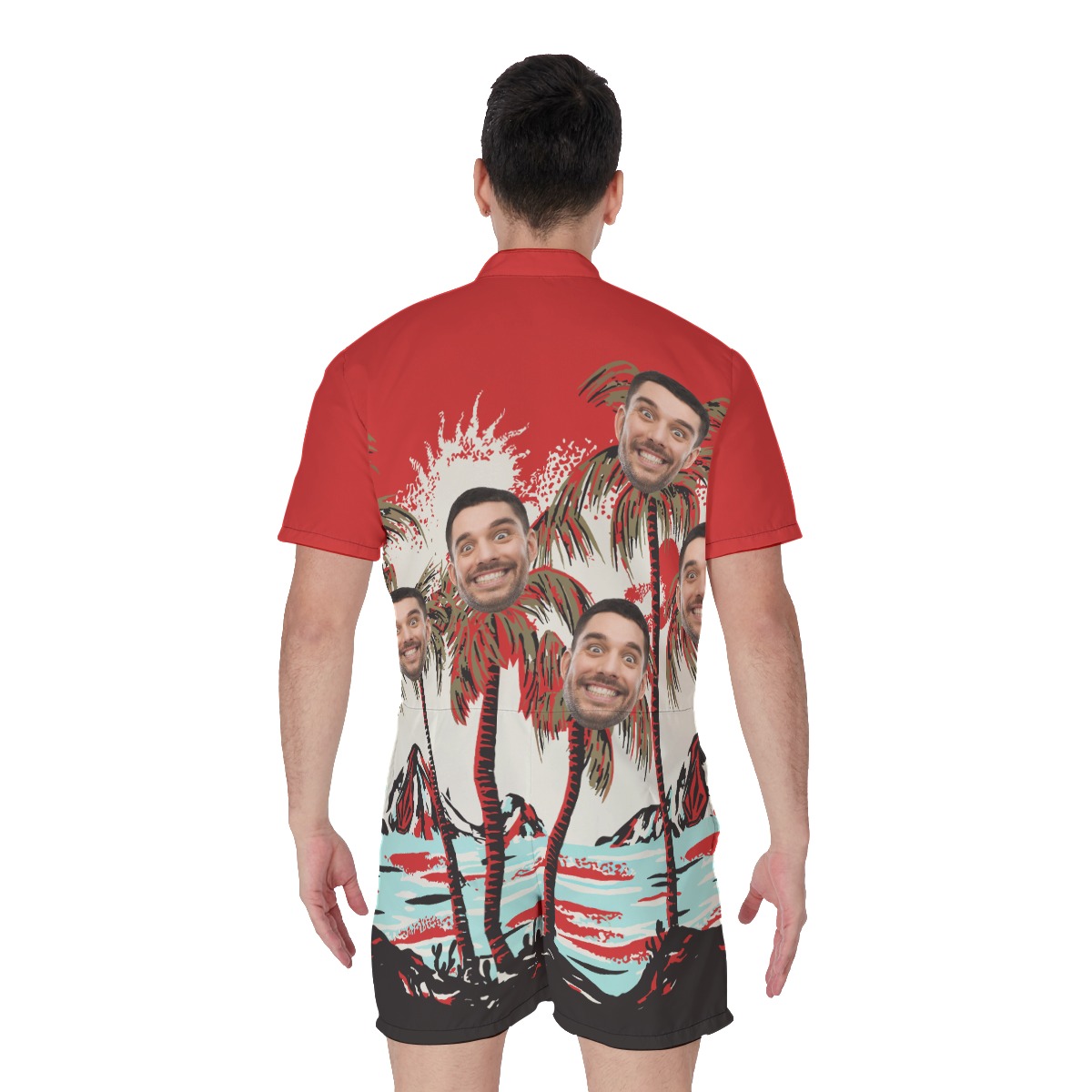 Men's Custom Face Hawaiian Romper Tropical Red Print