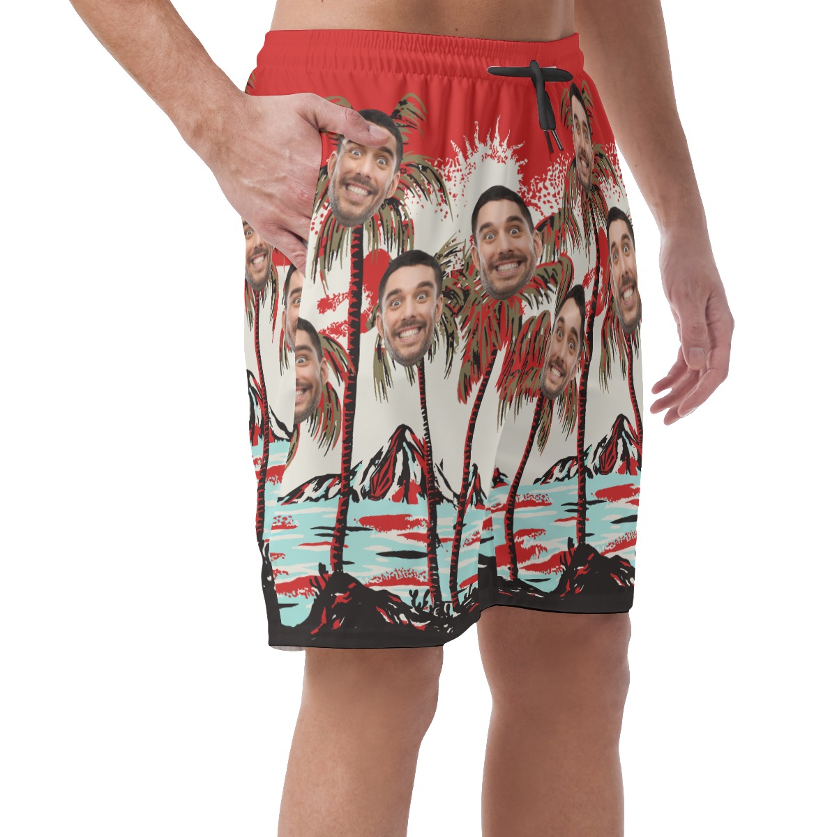 Men's Red Beach Shorts With Face Custom