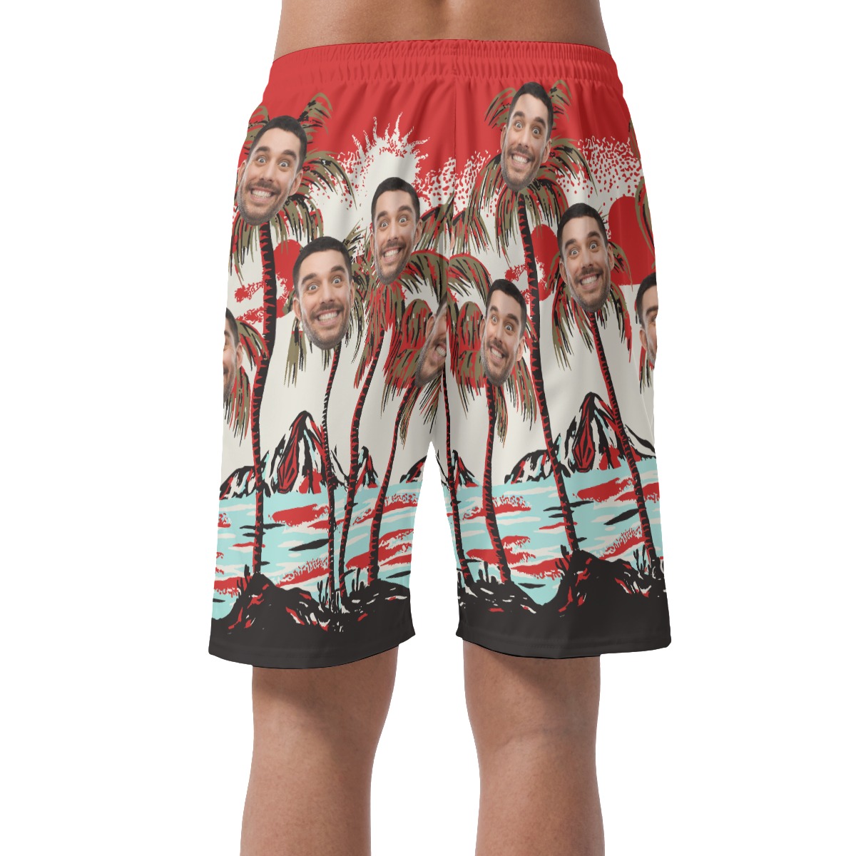 Men's Red Beach Shorts With Face Custom
