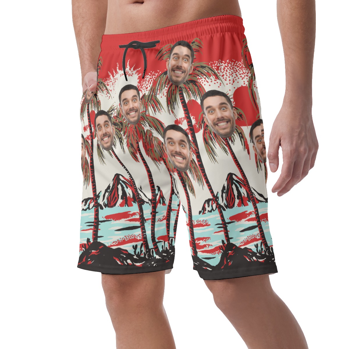 Men's Red Beach Shorts With Face Custom