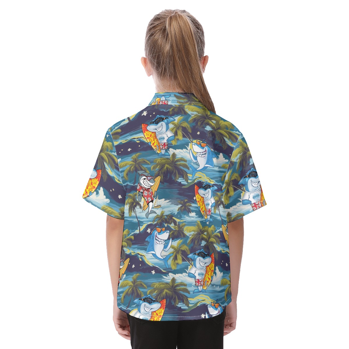 Cute Shark Surfing Tropical Hawaiian Shirt For Kids