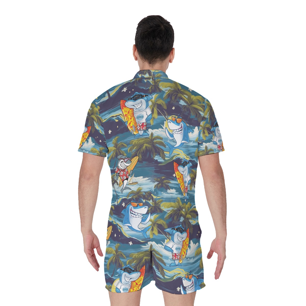 Tropical Surfing Shark Hawaiian Romper For Men