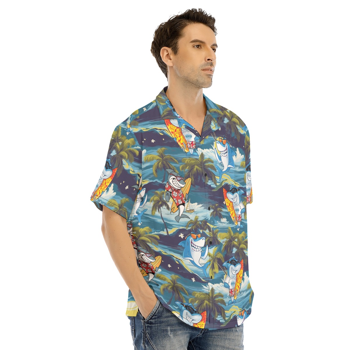 Surfing Shark Tropical Hawaiian Shirt