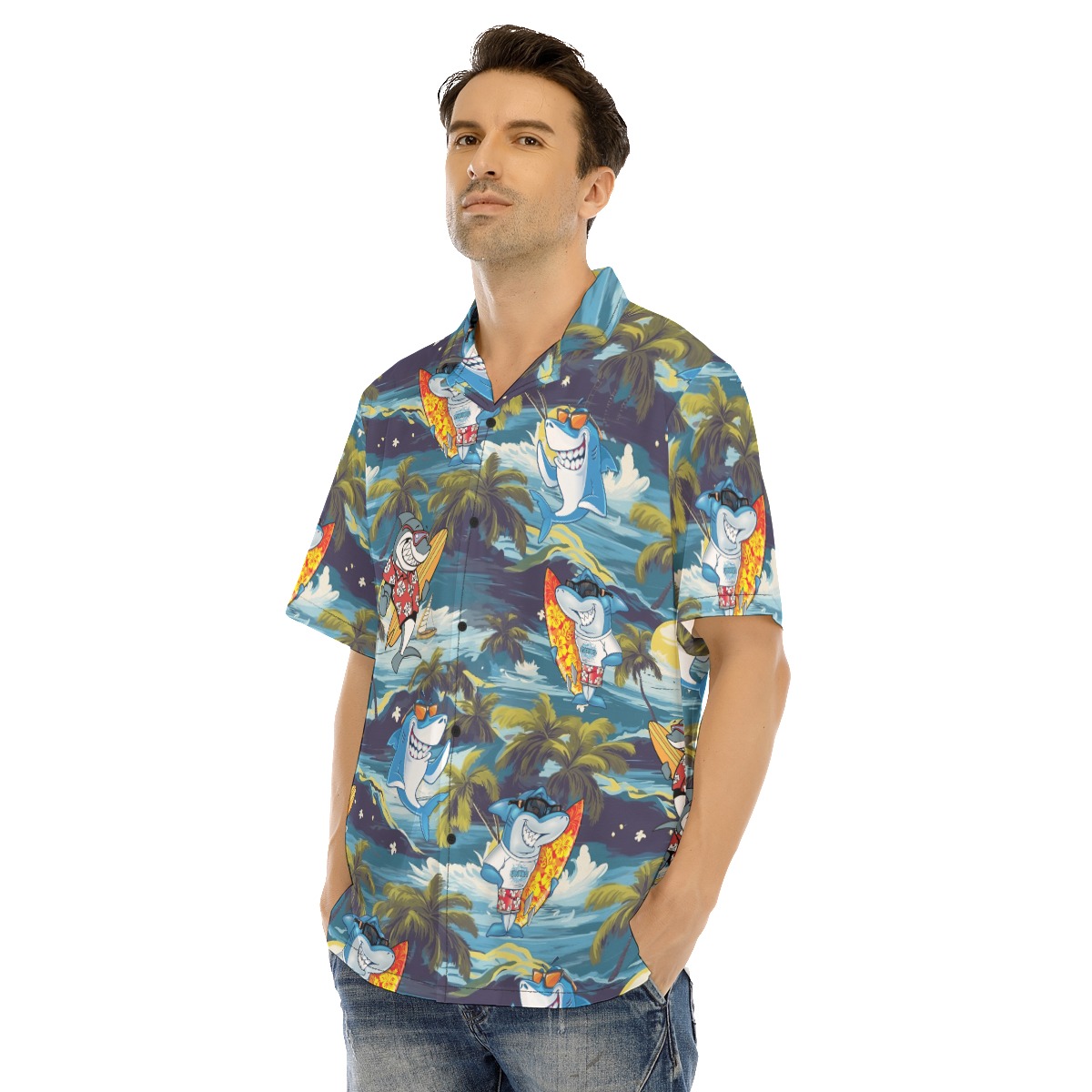 Surfing Shark Tropical Hawaiian Shirt
