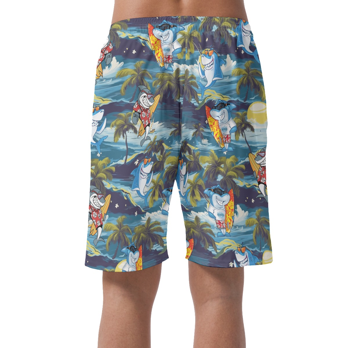 Tropical Surfing Shark Hawaiian Beach Shorts For Men
