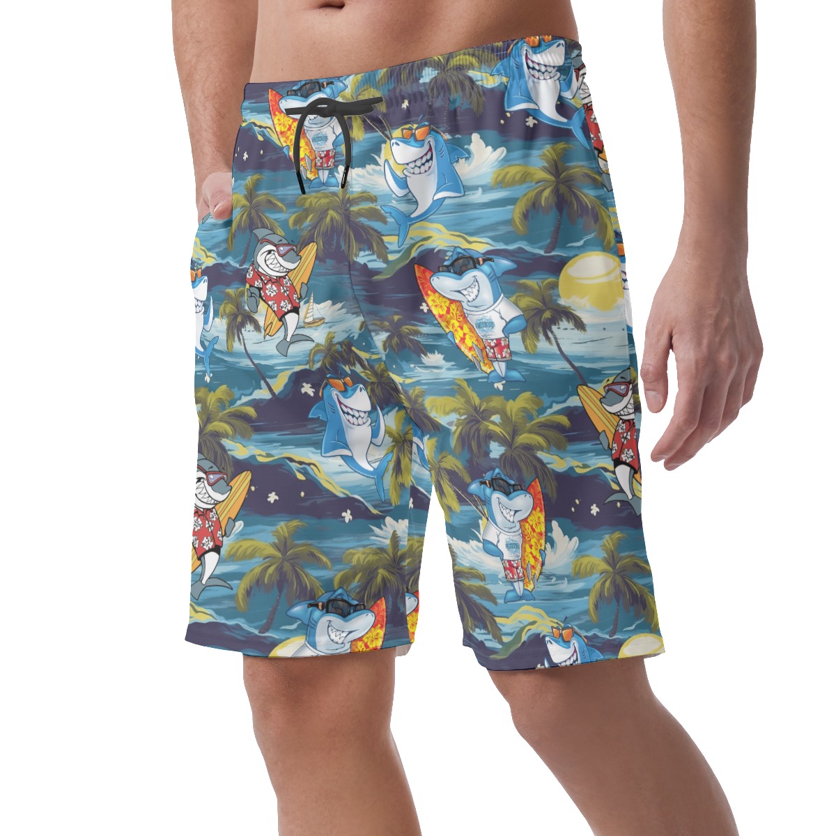 Tropical Surfing Shark Hawaiian Beach Shorts For Men