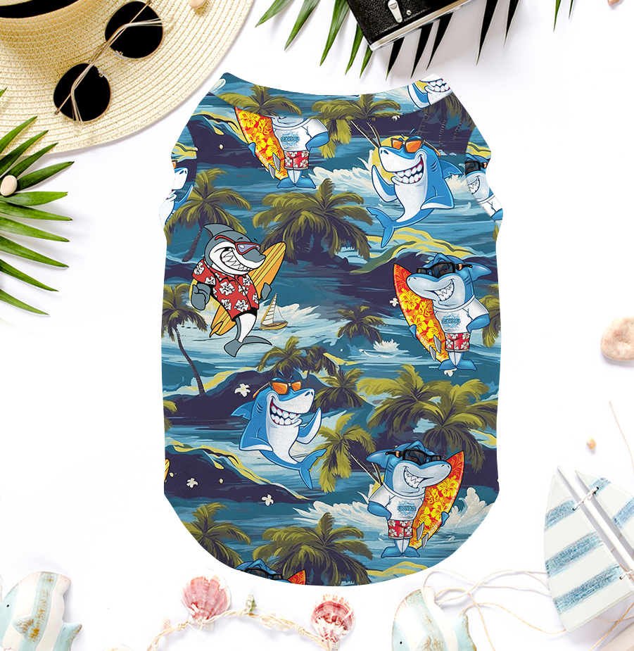 Funny Shark Surfing Hawaiian Tank Top For Dog