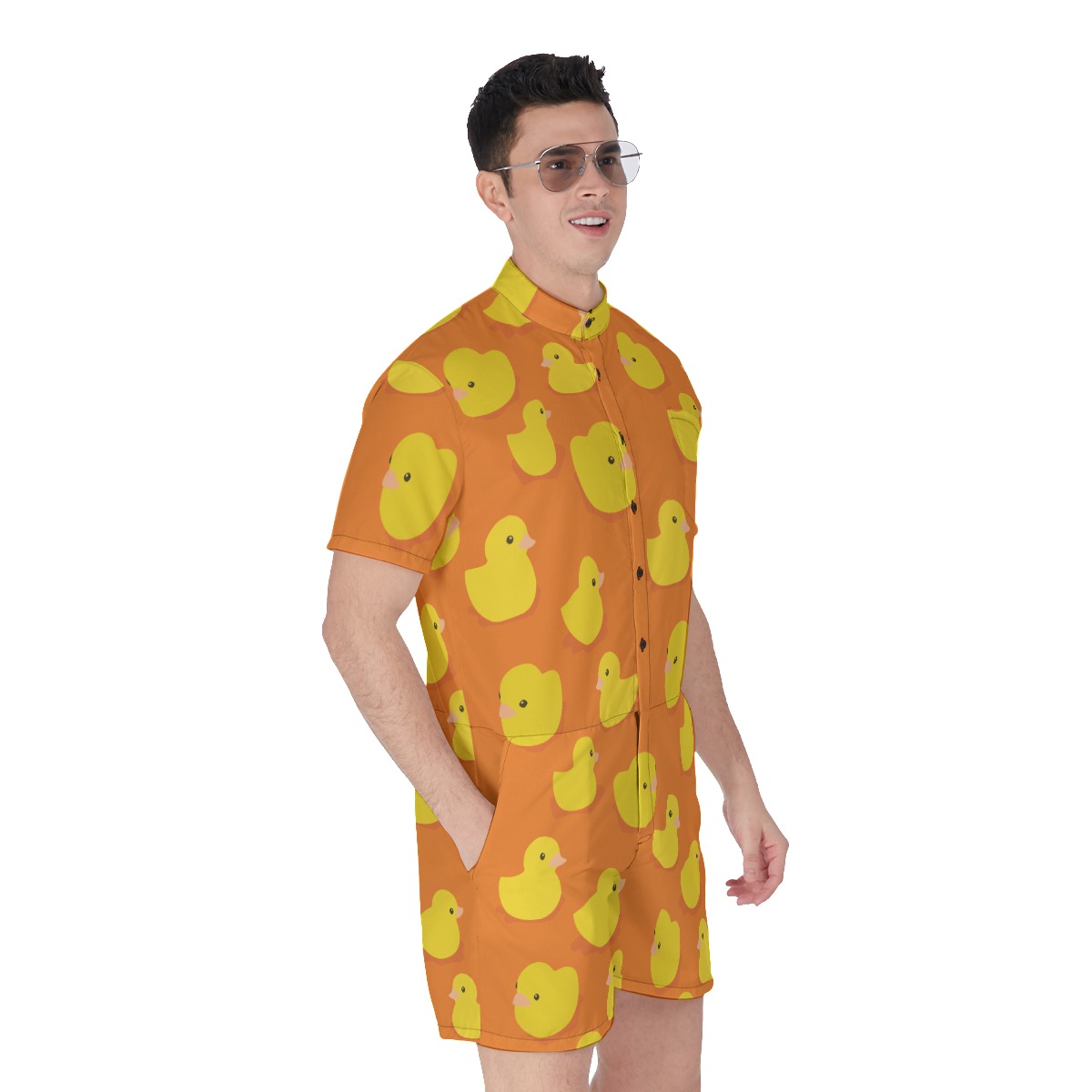 Funny Rubber Duck Orange Hawaiian Romper For Men