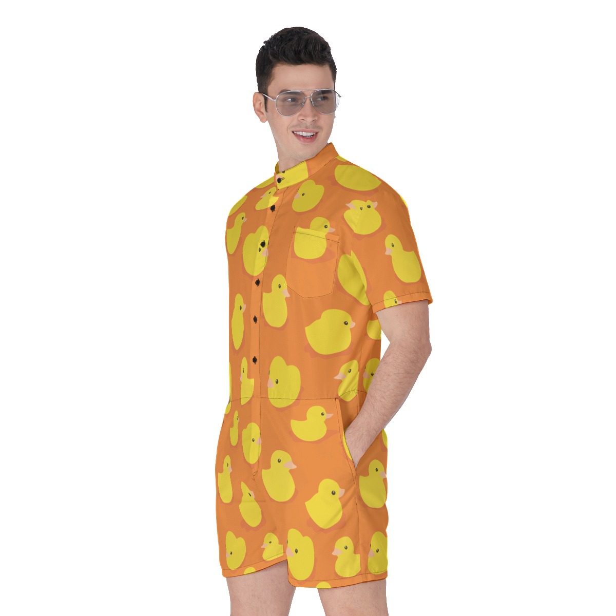 Funny Rubber Duck Orange Hawaiian Romper For Men