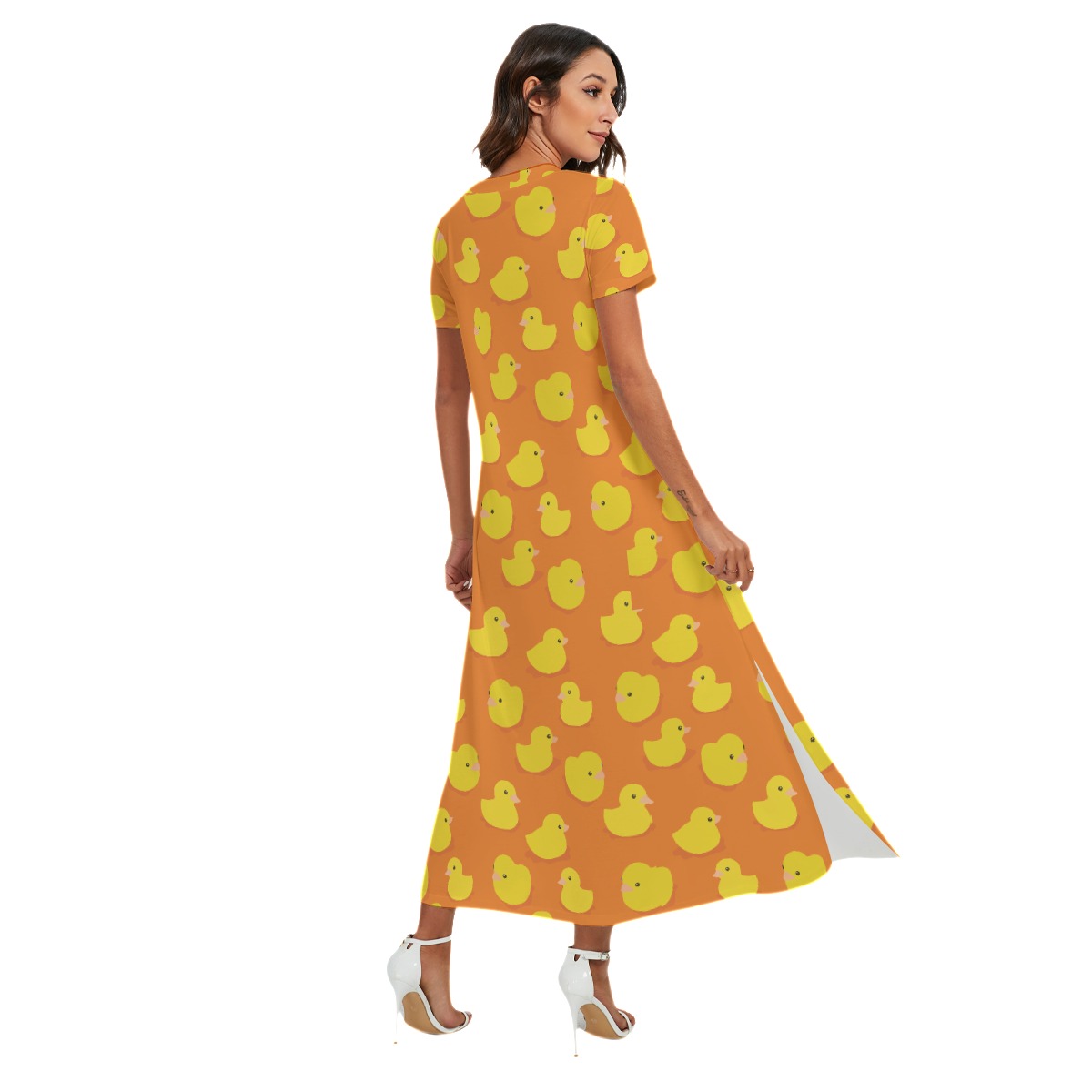 Funny Rubber Duck Hawaiian V-neck Dress With Side Slit