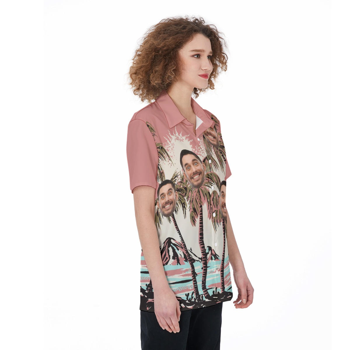 Pink Hawaiian Shirt With Your Face For Women