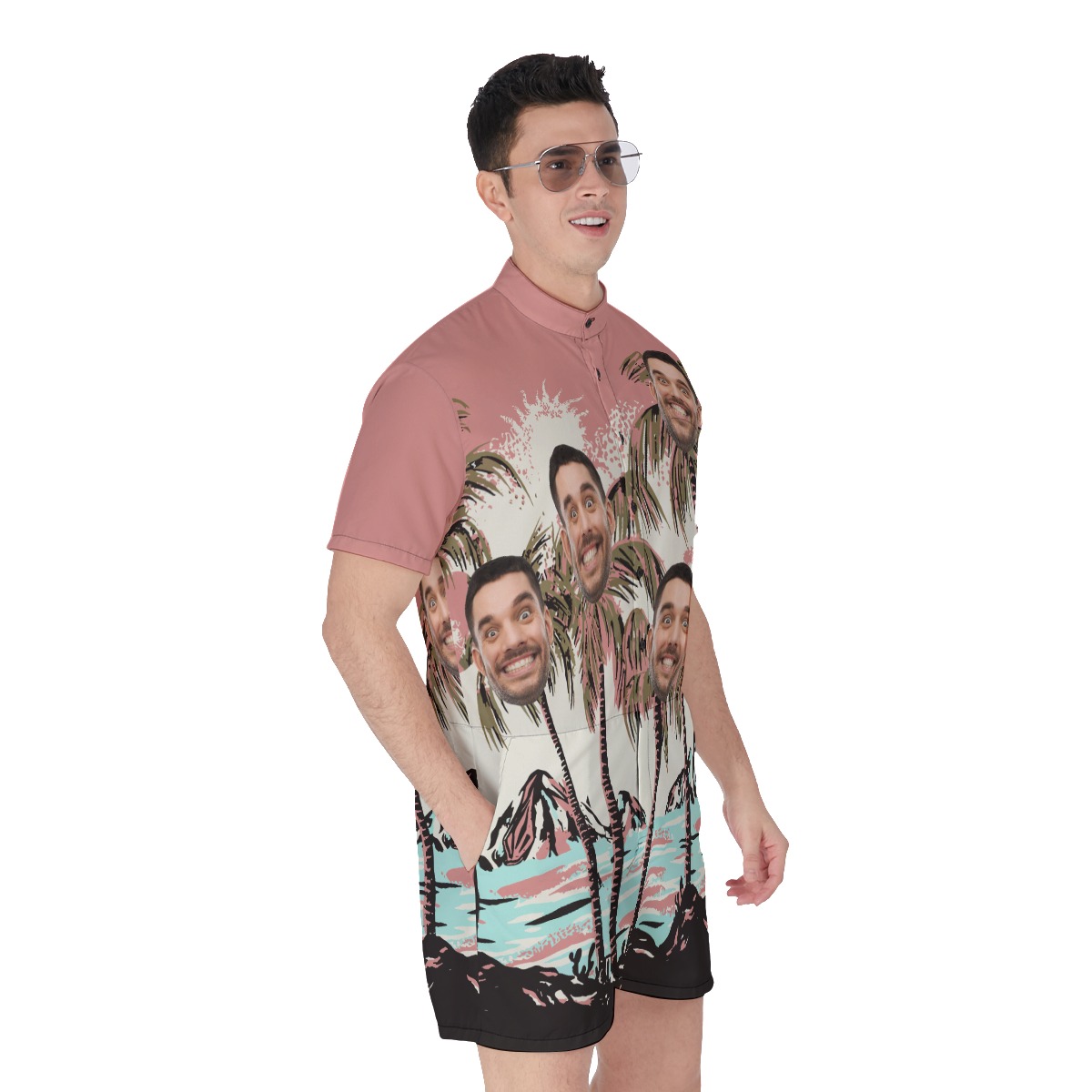 Pink Hawaiian Romper Custom Faces For Men
