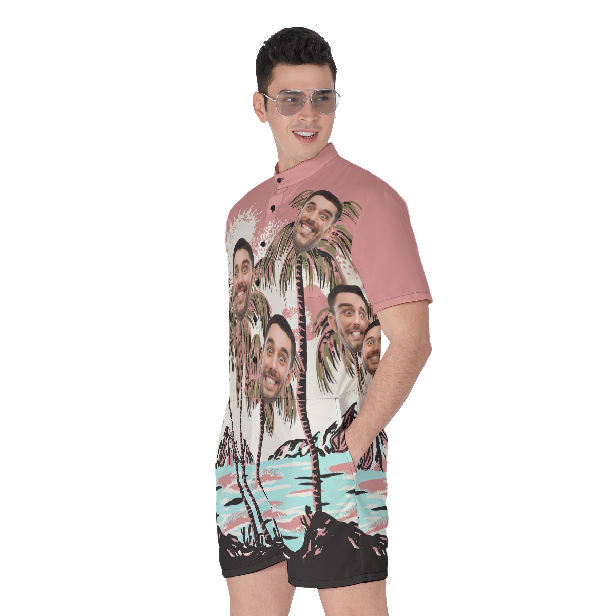 Pink Hawaiian Romper Custom Faces For Men