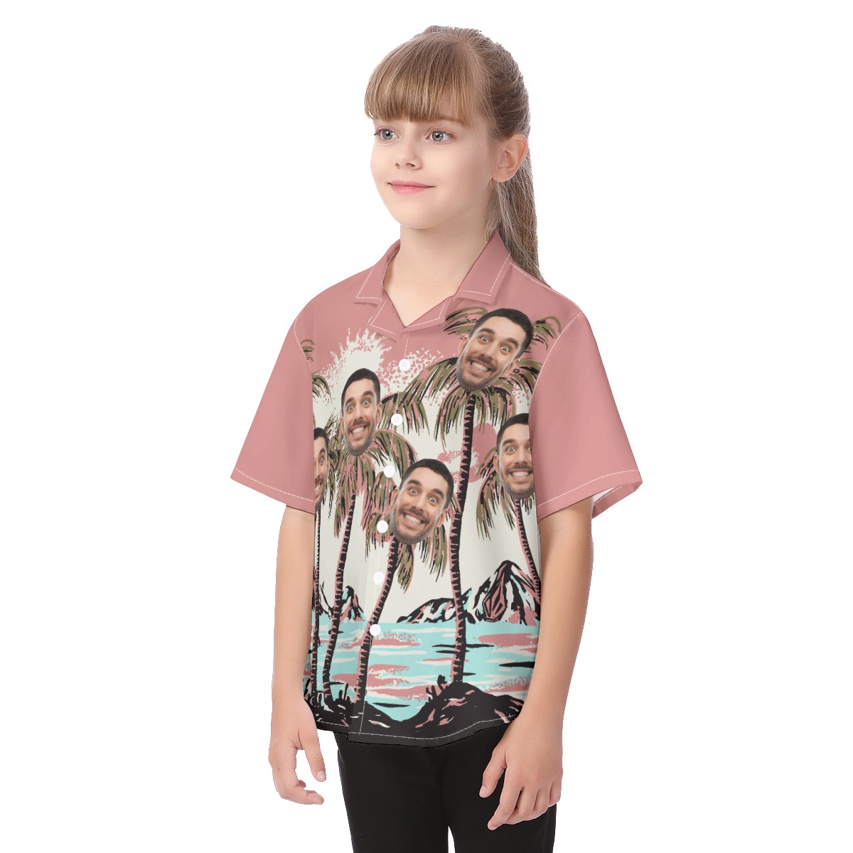 Pink Custom Hawaiian Beach Shirt Face For Kids