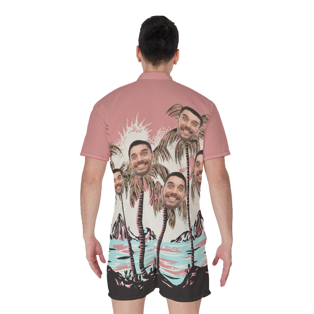 Pink Hawaiian Romper Custom Faces For Men