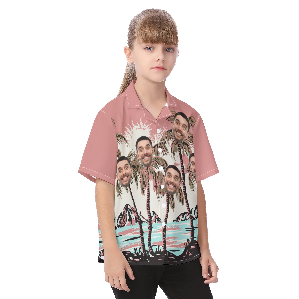 Pink Custom Hawaiian Beach Shirt Face For Kids
