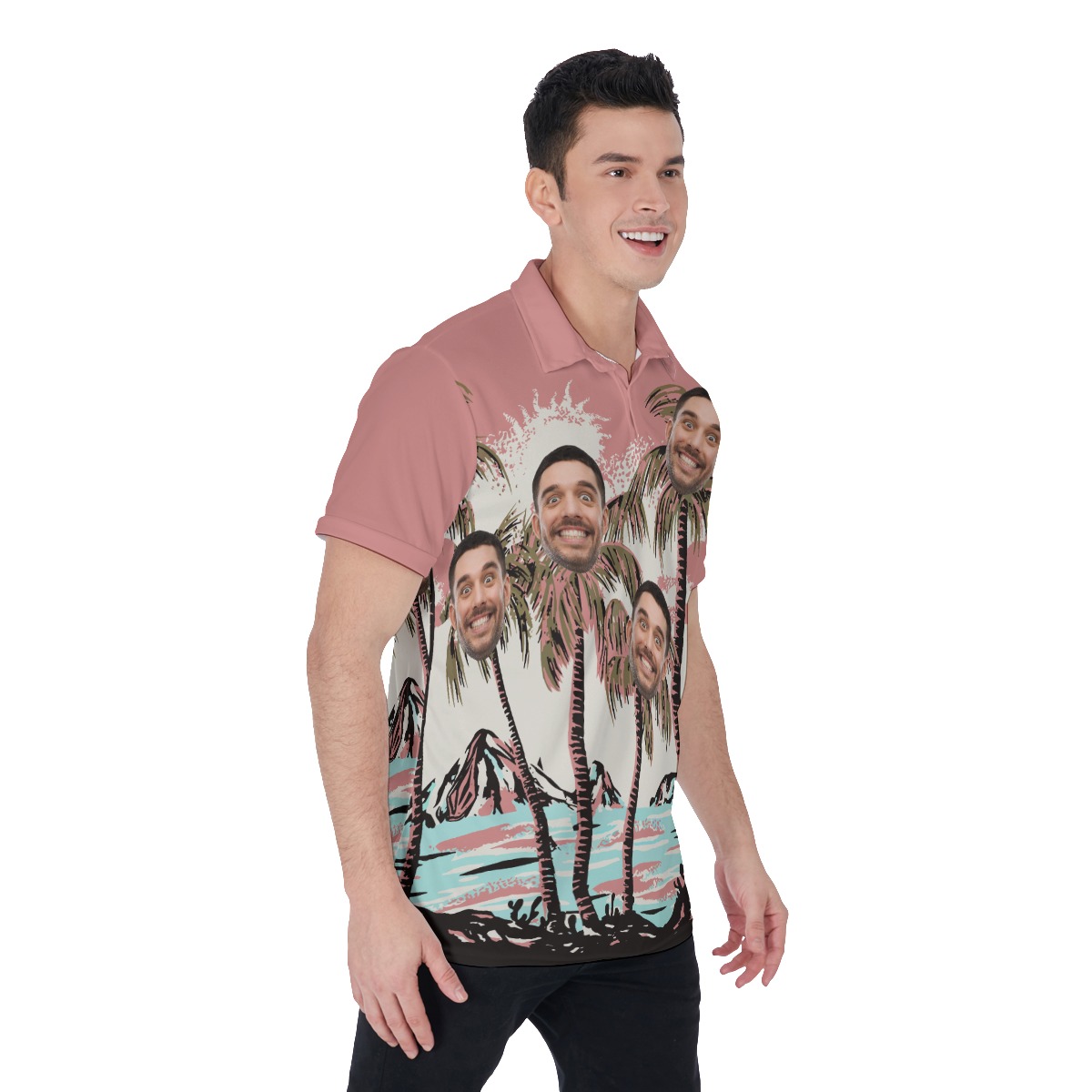 Pink Custom Face Personalized Polo Hawaiian Shirt