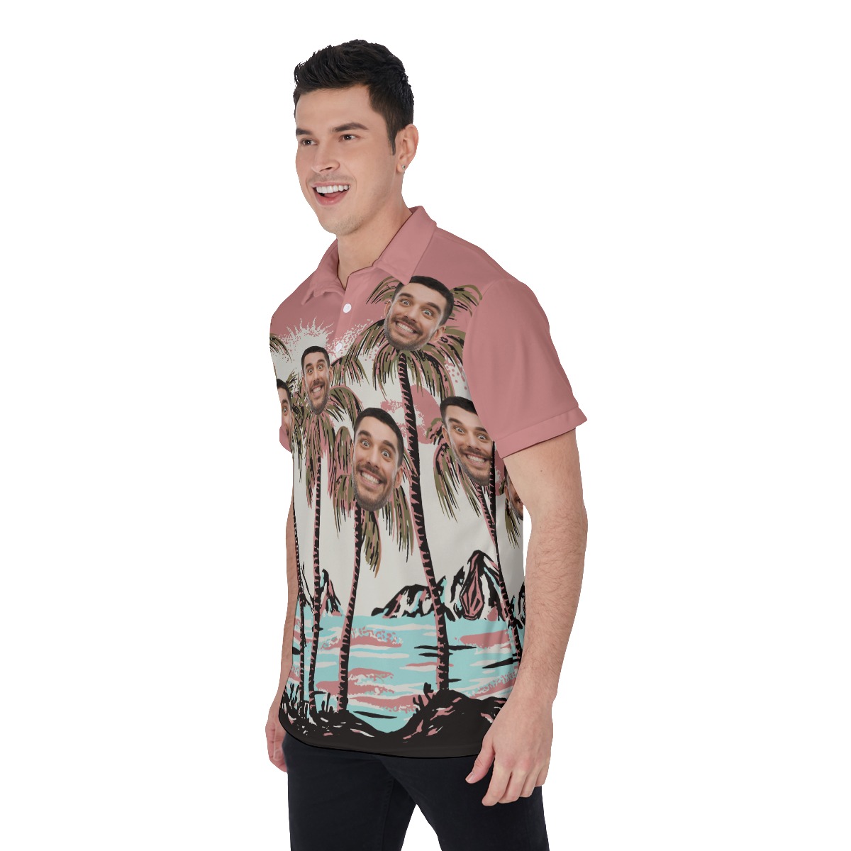 Pink Custom Face Personalized Polo Hawaiian Shirt