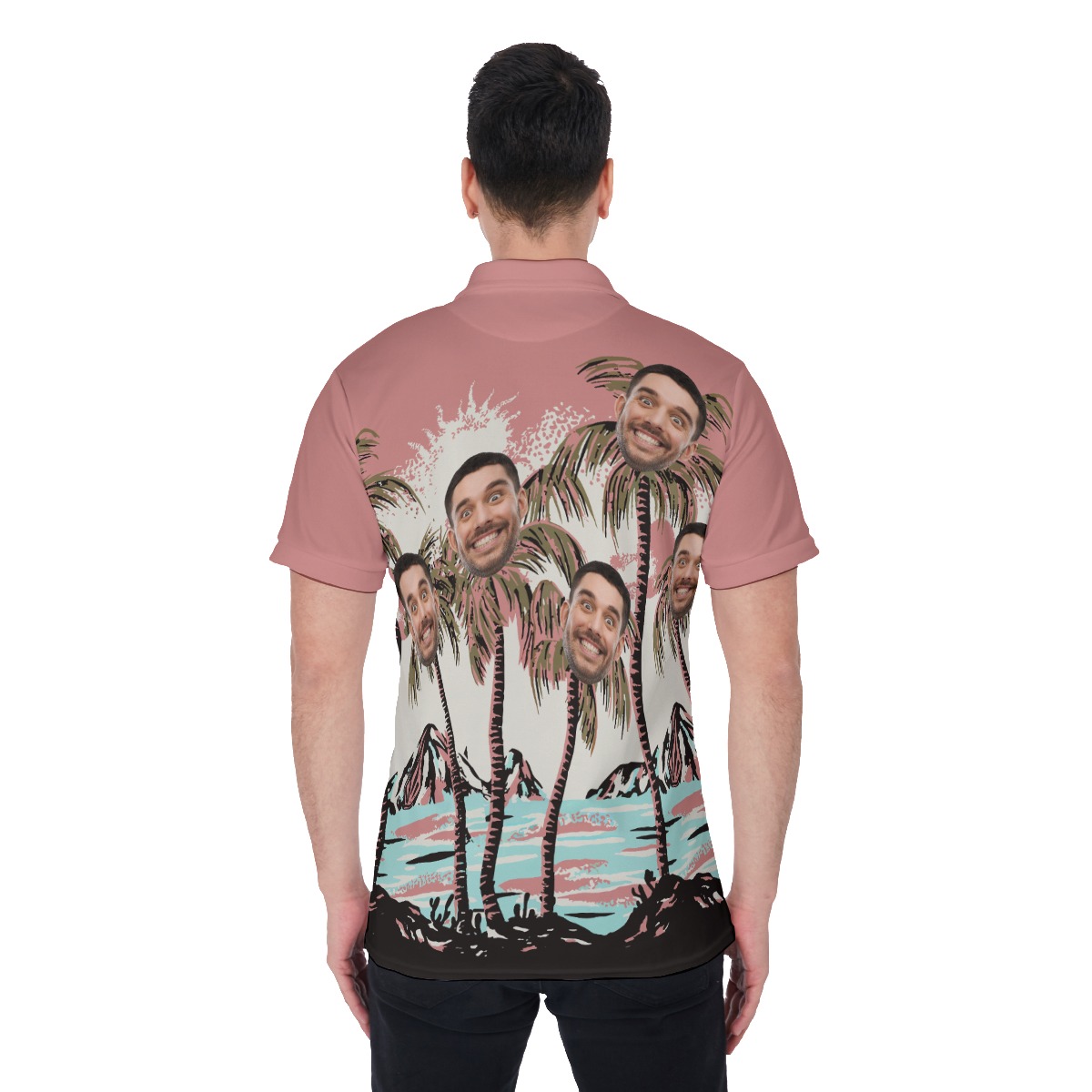 Pink Custom Face Personalized Polo Hawaiian Shirt