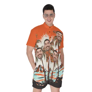 Orange Custom Faces Tropical Romper For Men