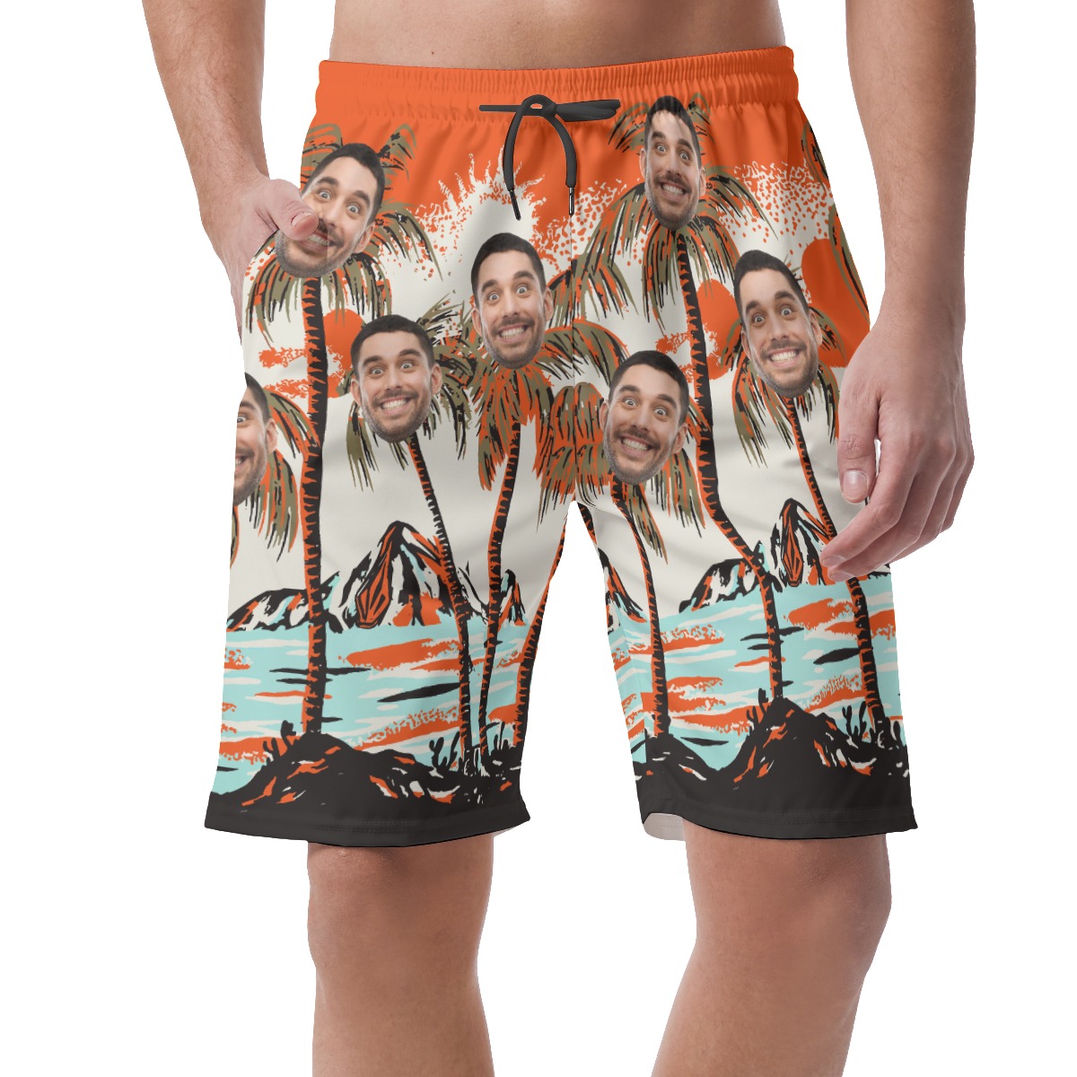 Funny Custom Faces Men's Shorts Palm Trees Beach - variant image 1