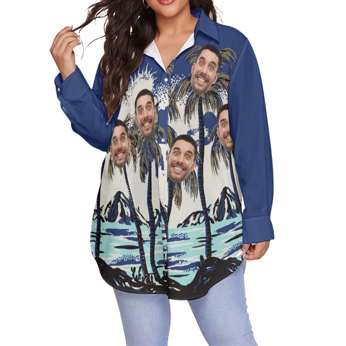 Funny Plus Size Women's Hawaiian Shirts With Face - variant image 1
