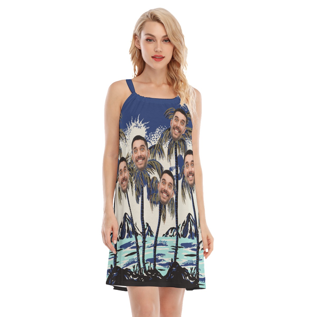 Navy Custom Face Hawaiian Dress For Party - variant image 1