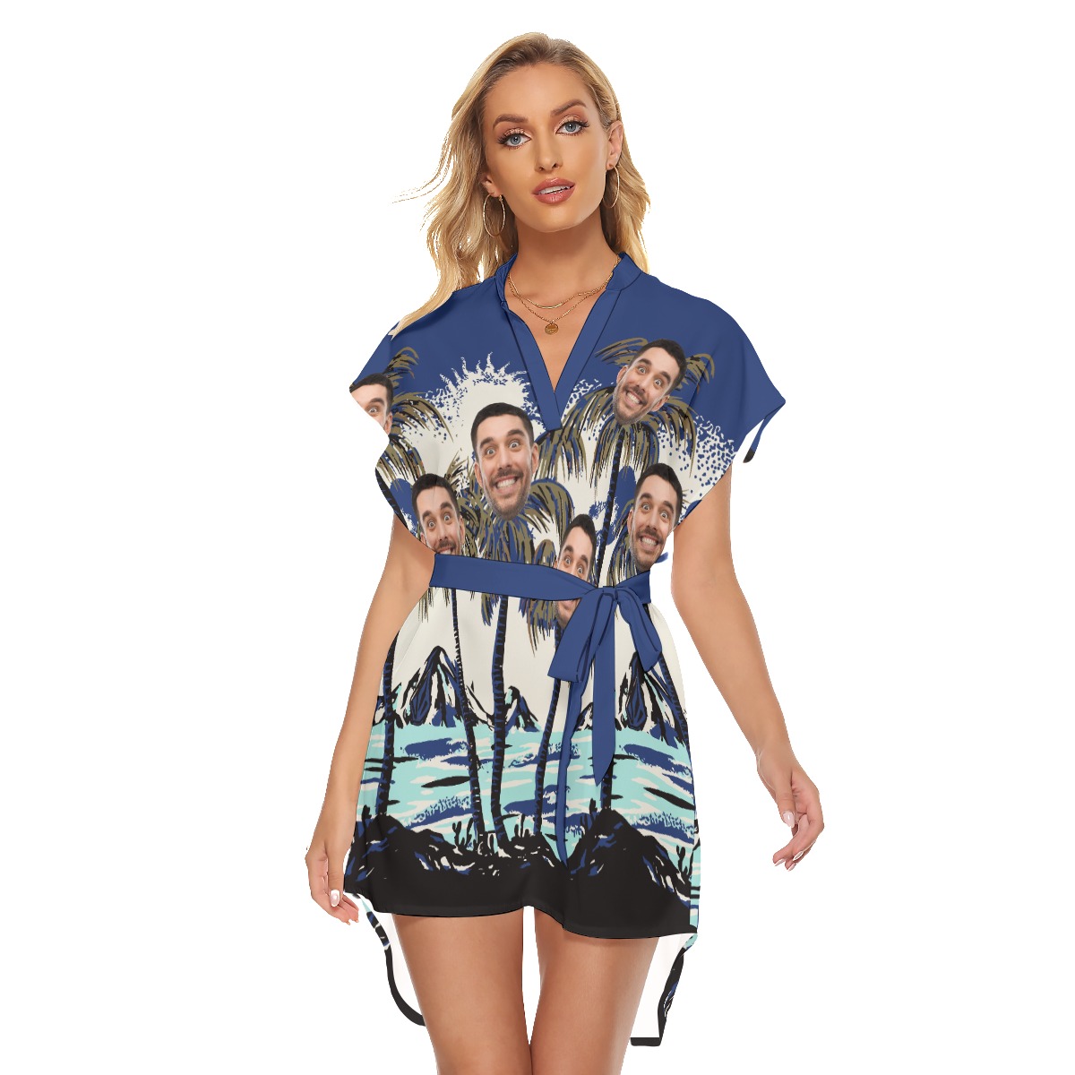 Funny Custom Face Palm Trees Hawaiian Dresses For Women - variant image 1
