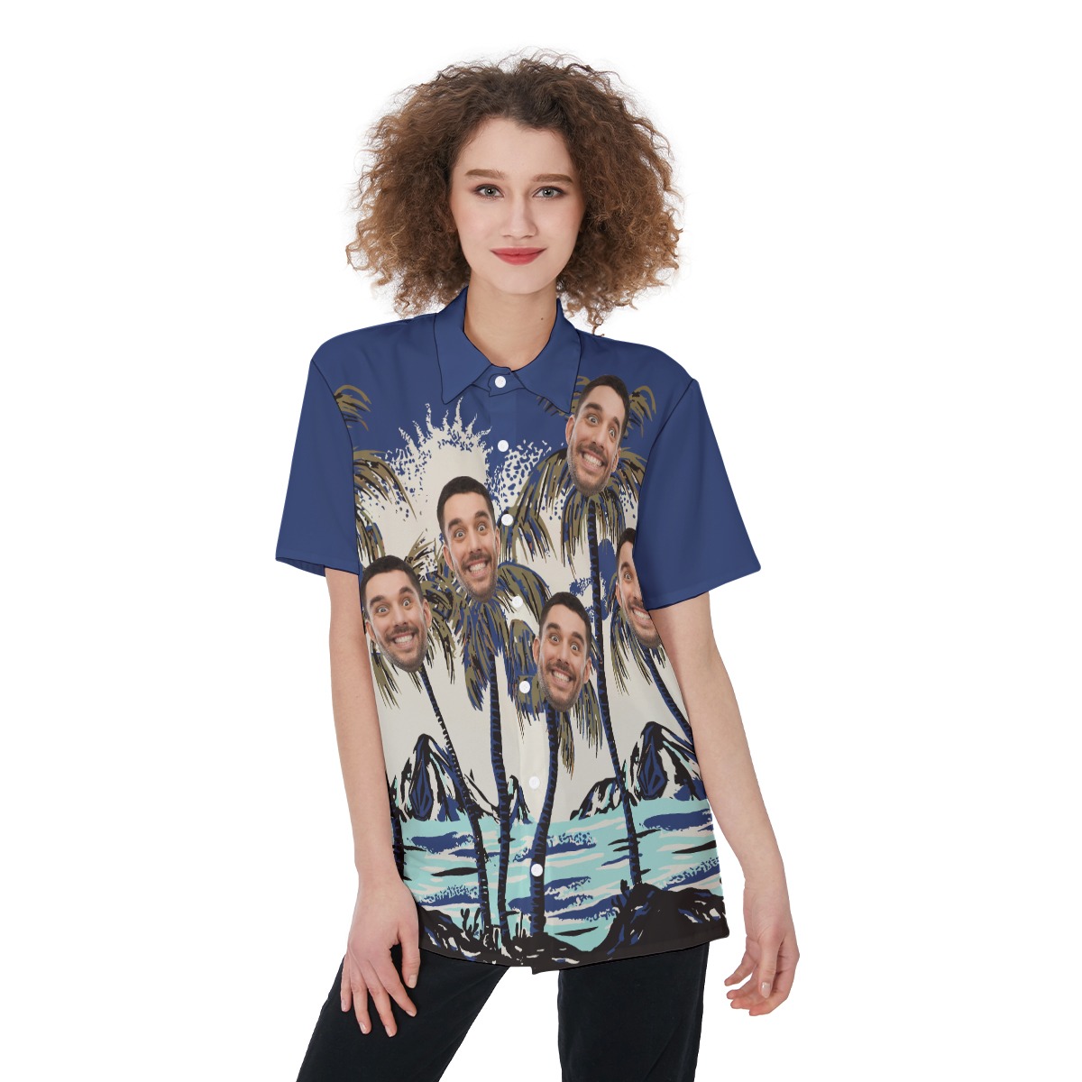 Women's Custom Hawaiian Shirt With Face On Palm Trees - variant image 1