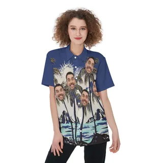 Women's Custom Hawaiian Shirt With Face On Palm Trees